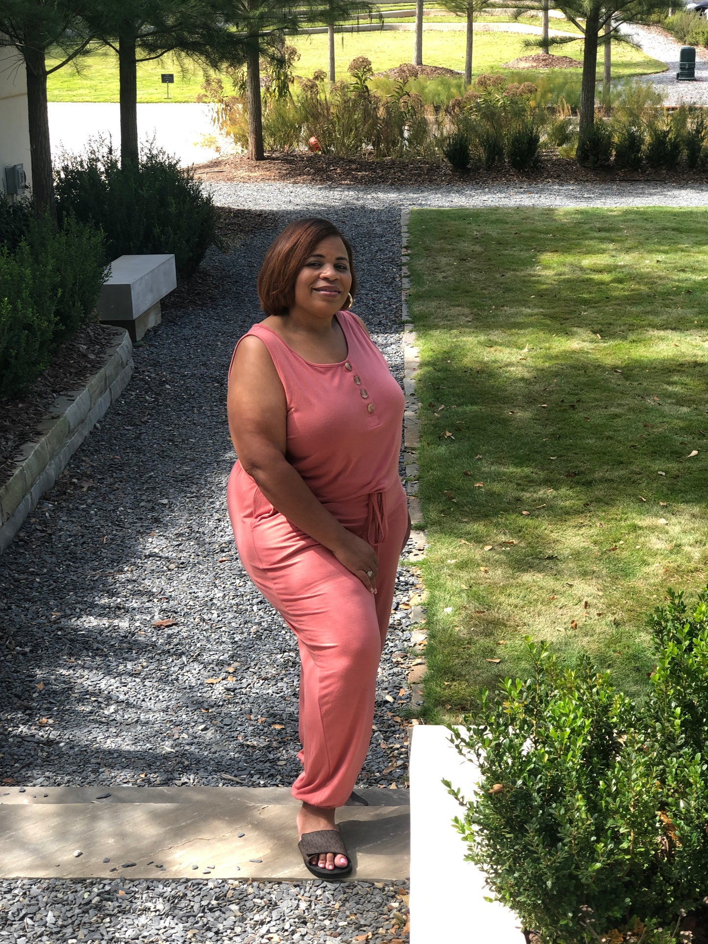 Ash Rose Sleeveless Jogger Jumpsuit Curvy