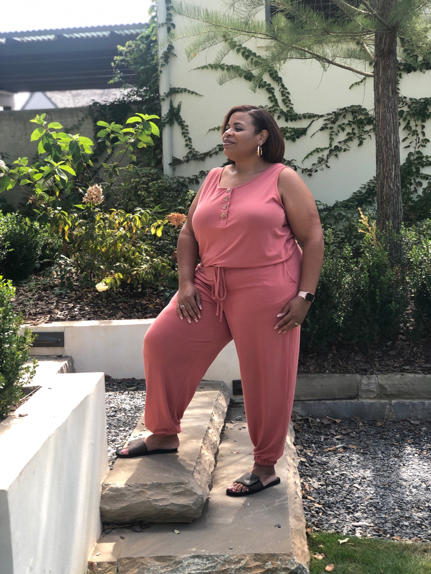 Ash Rose Sleeveless Jogger Jumpsuit Curvy