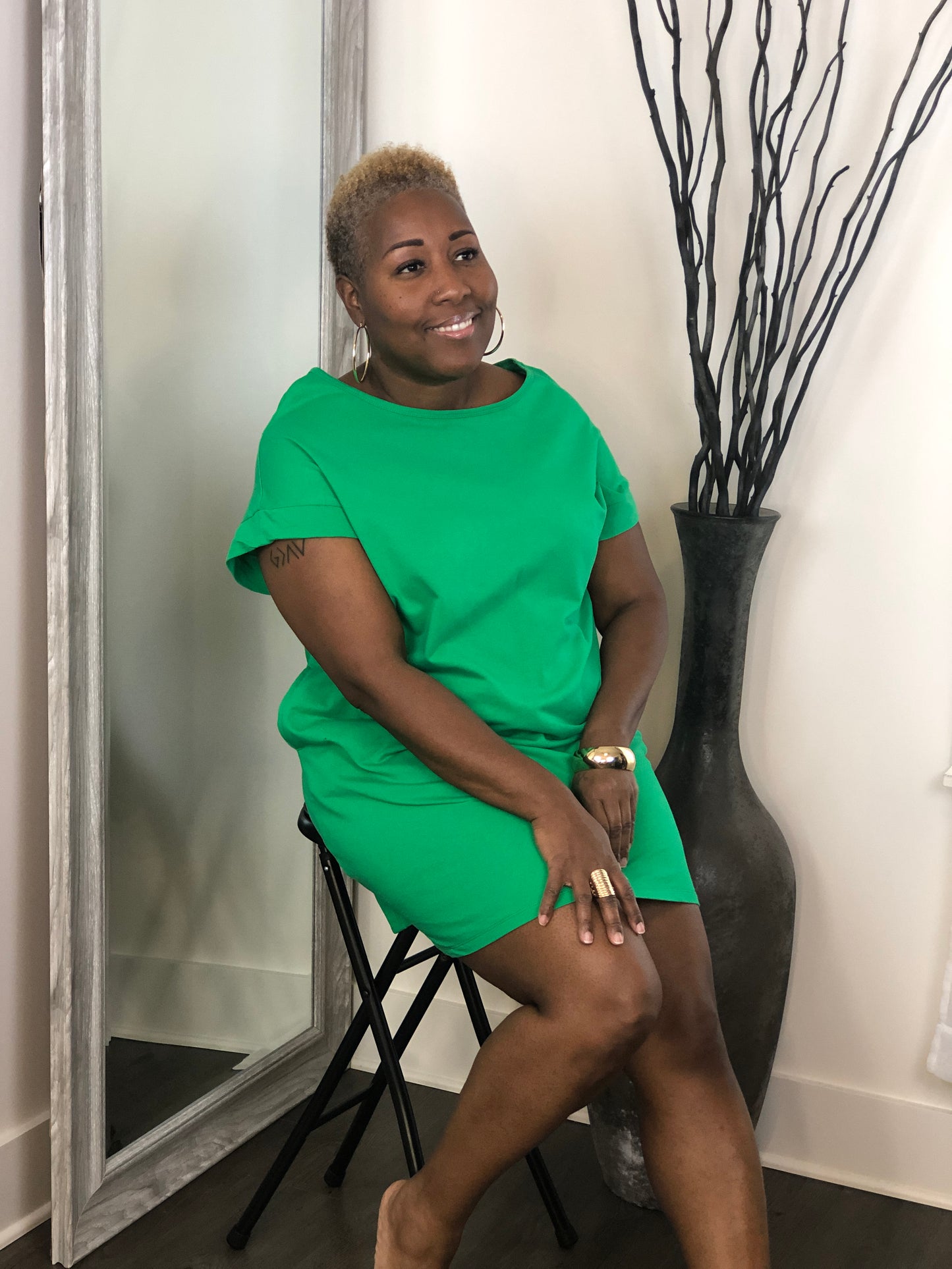 Solid Green Midi Dress