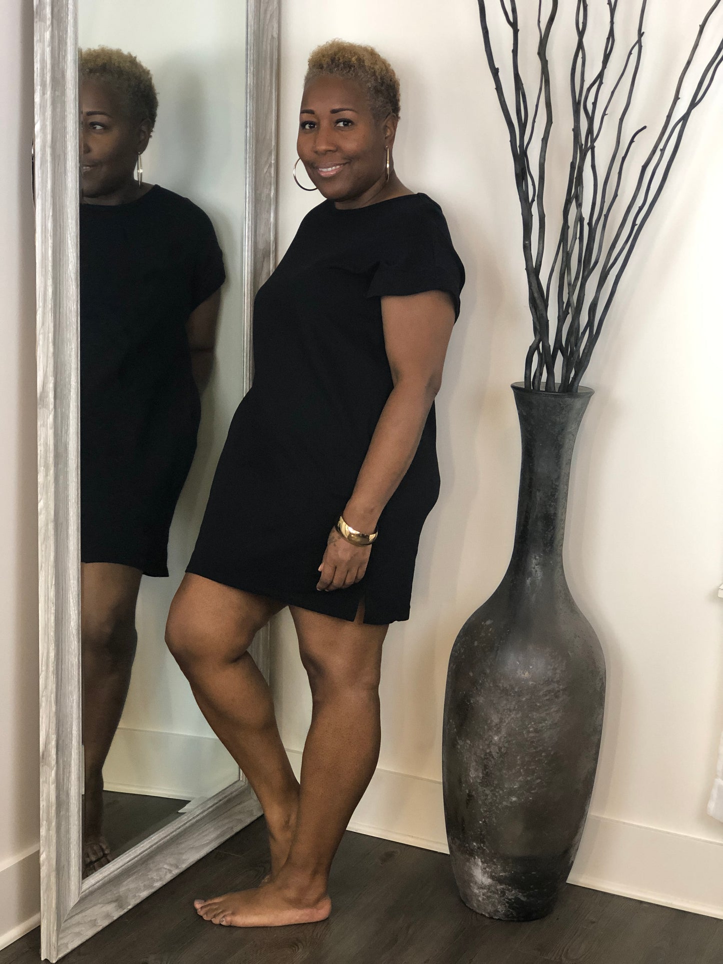 Solid Black Midi Dress