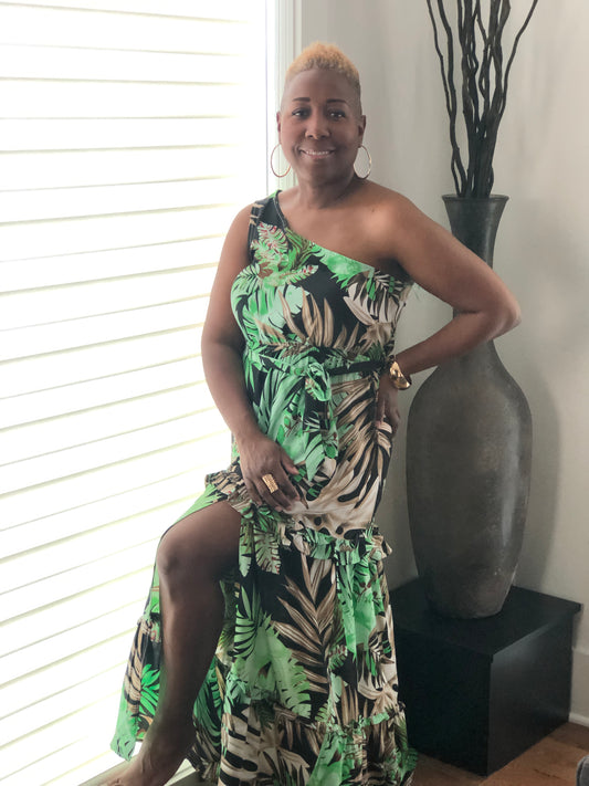 Tropical One-Shoulder Dress
