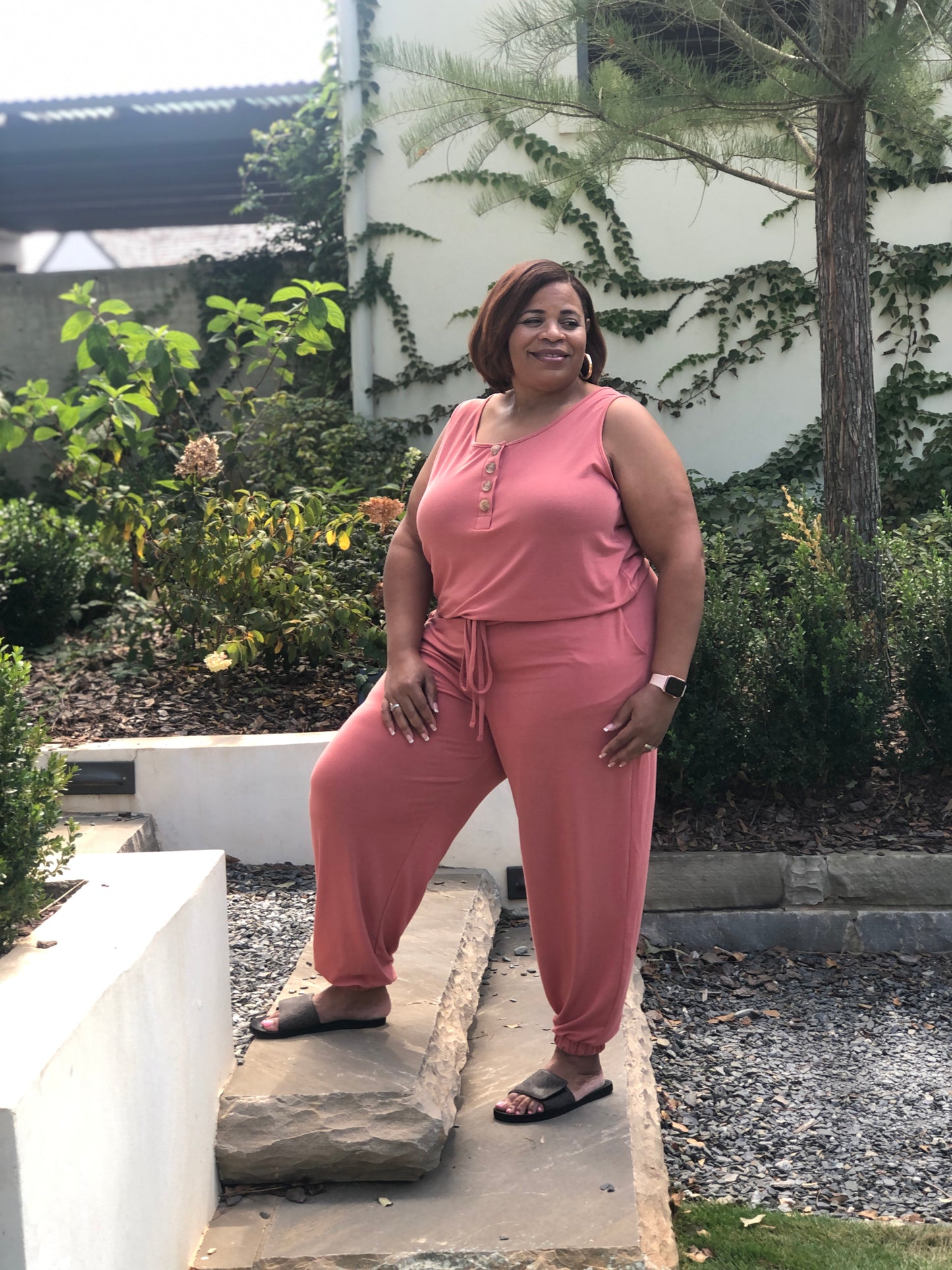 Ash Rose Sleeveless Jogger Jumpsuit Curvy