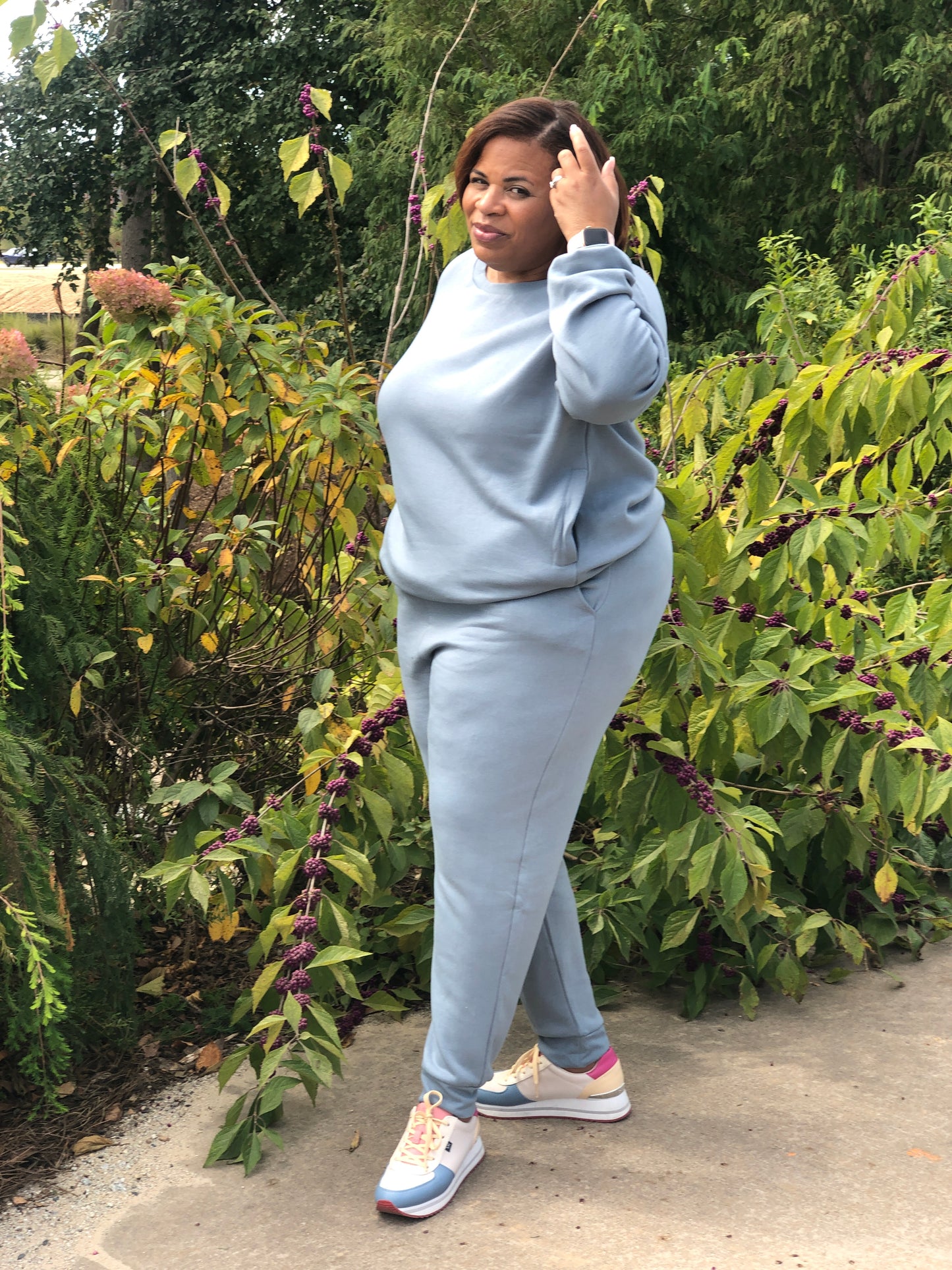 Blue Gray Long Sleeve Sweatsuit Curvy