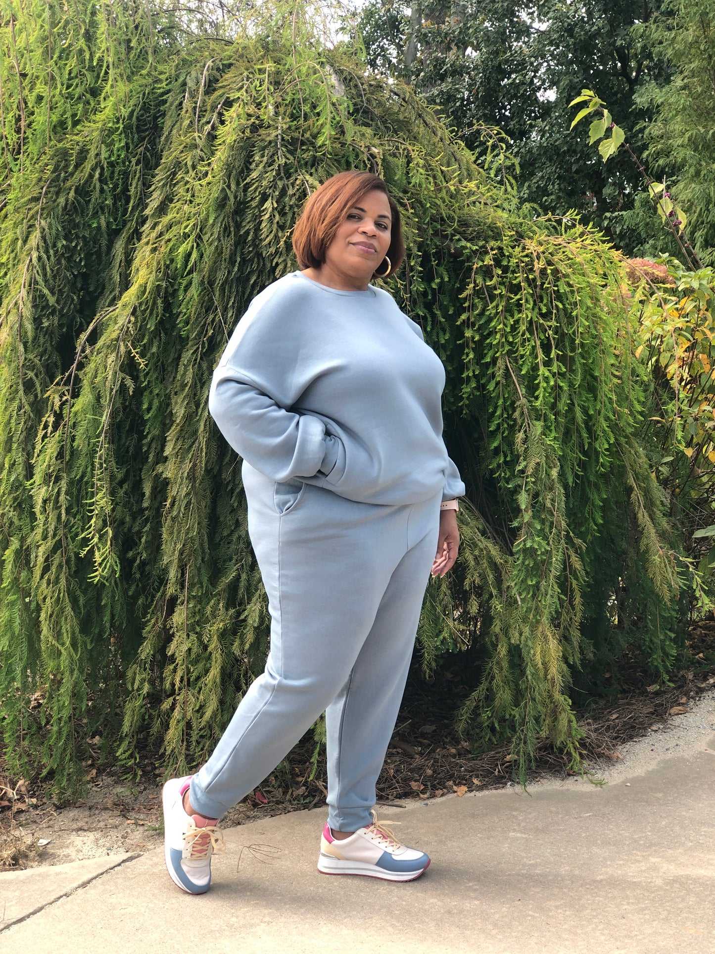 Blue Gray Long Sleeve Sweatsuit Curvy