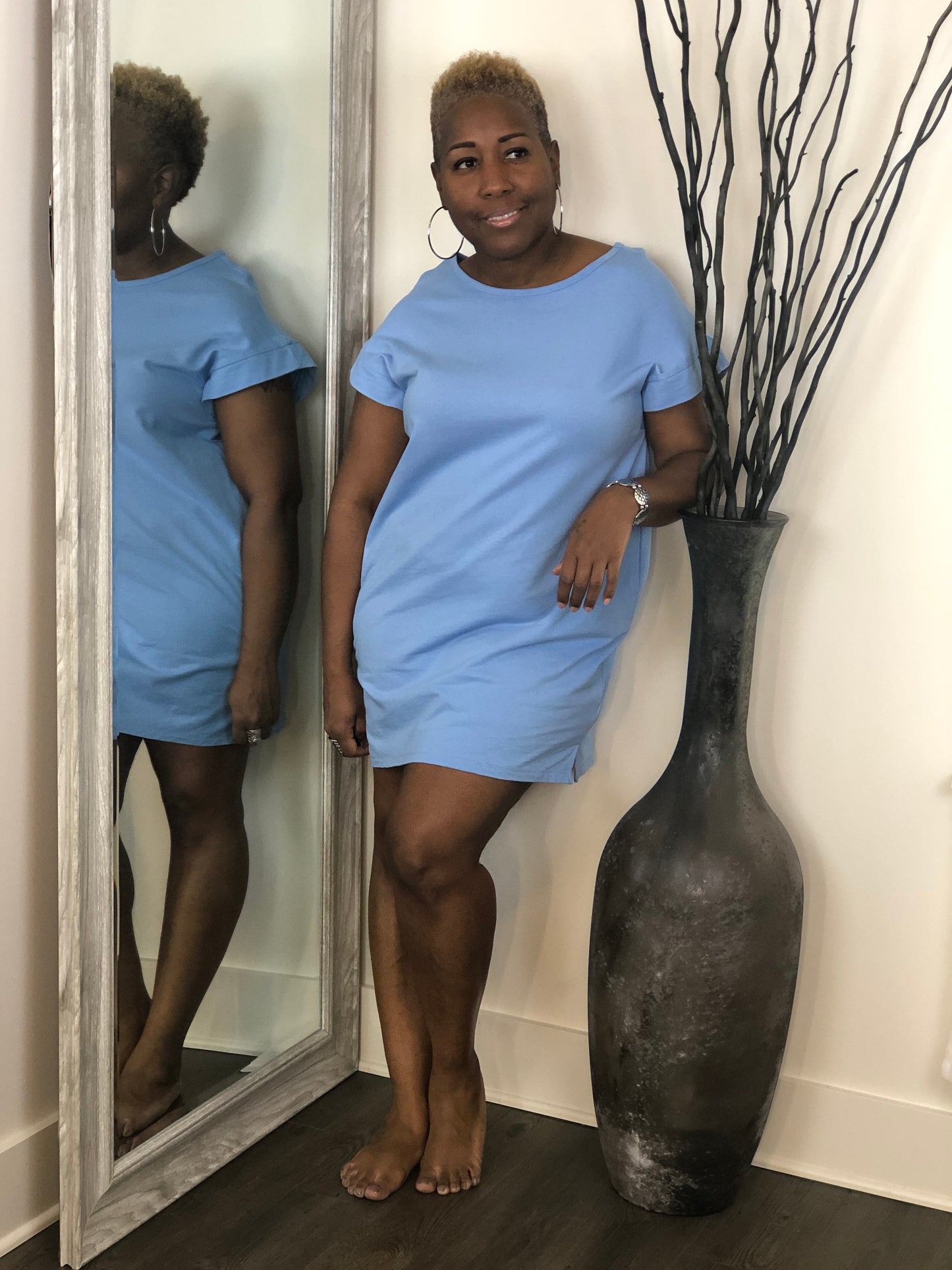 Solid Blue Midi Dress