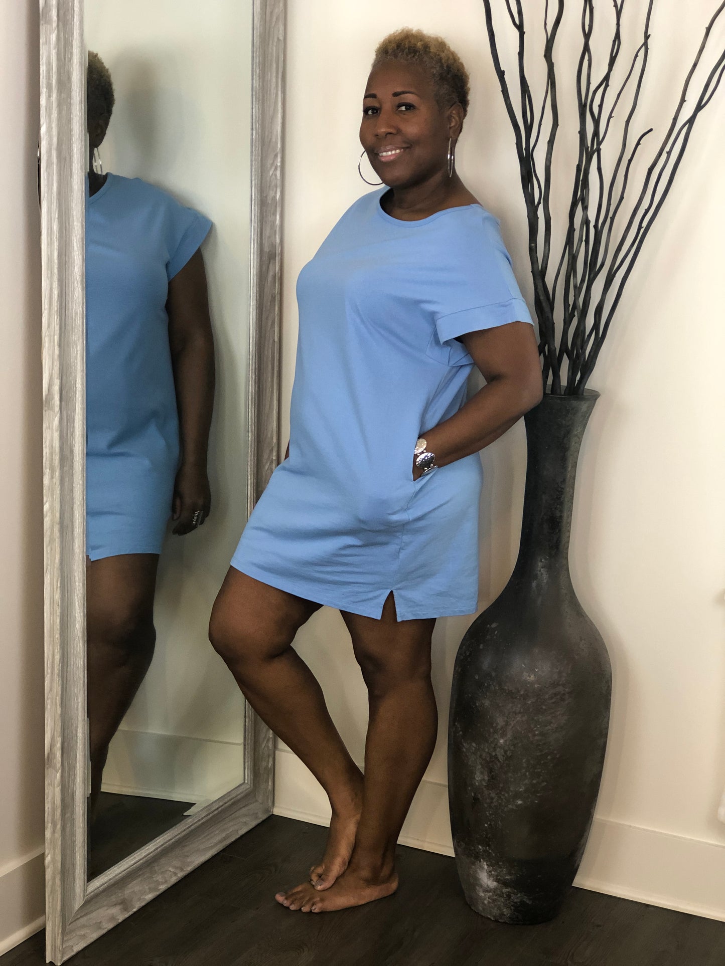 Solid Blue Midi Dress