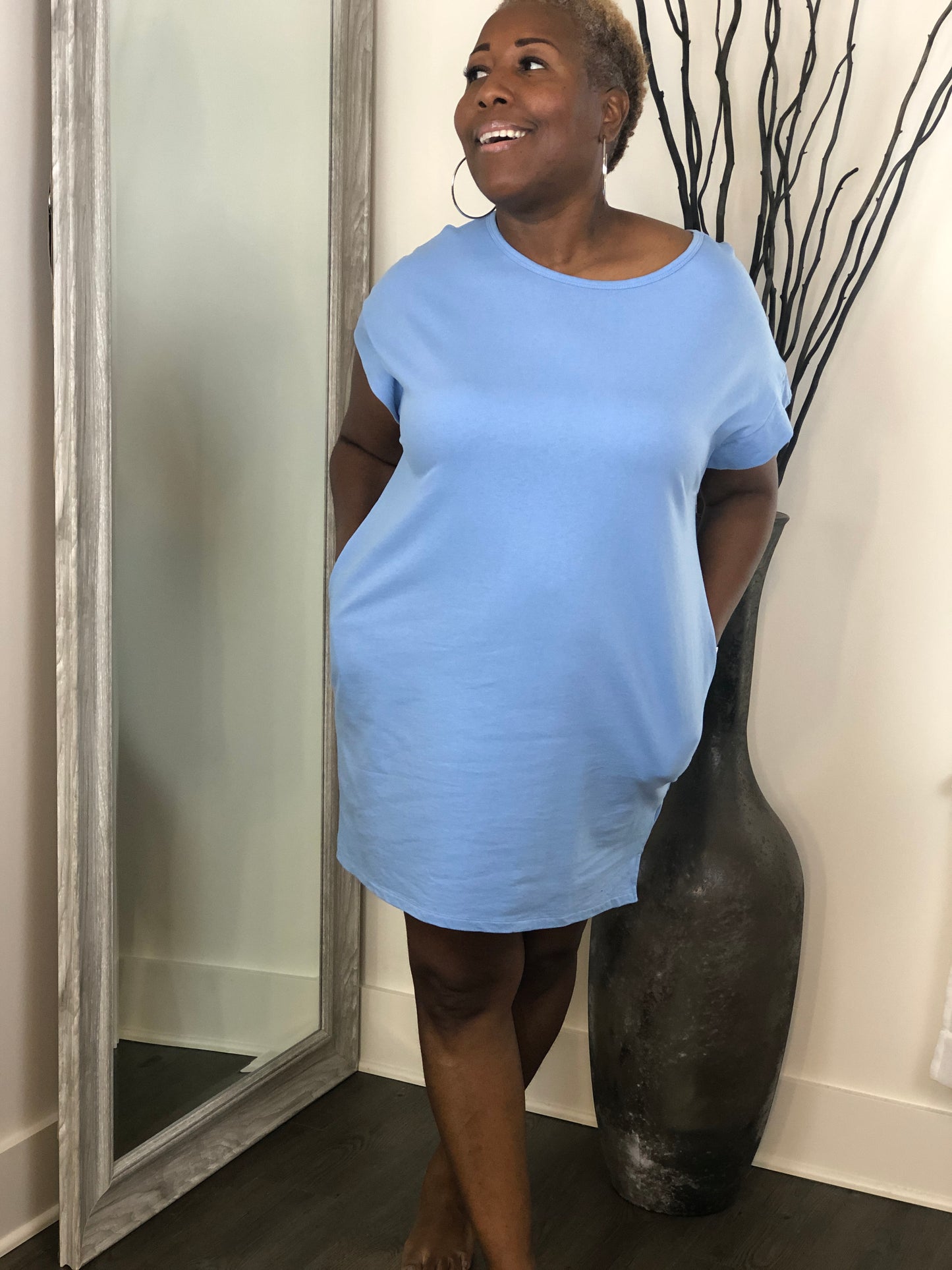 Solid Blue Midi Dress