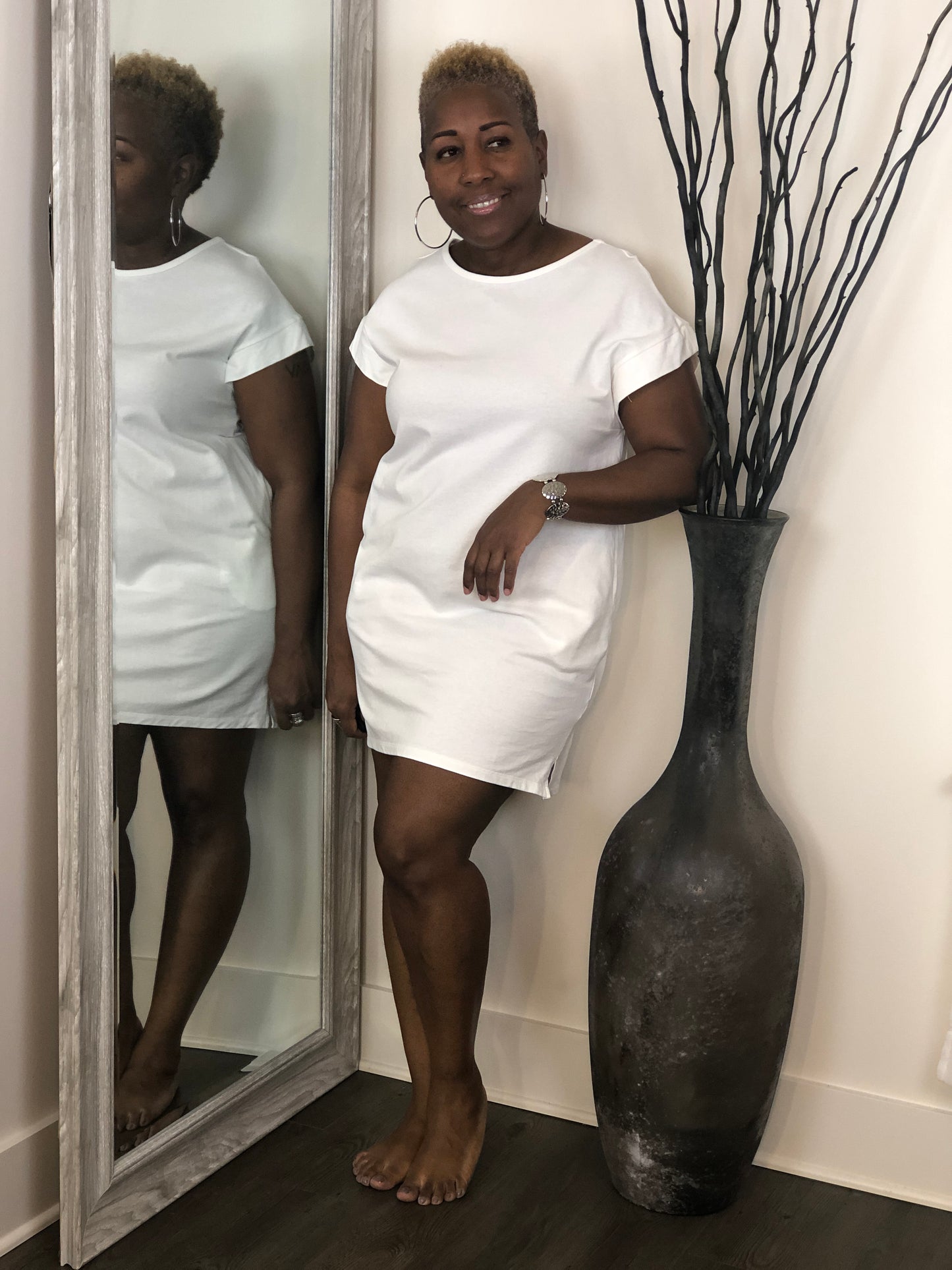 Solid White T-Shirt Midi Dress