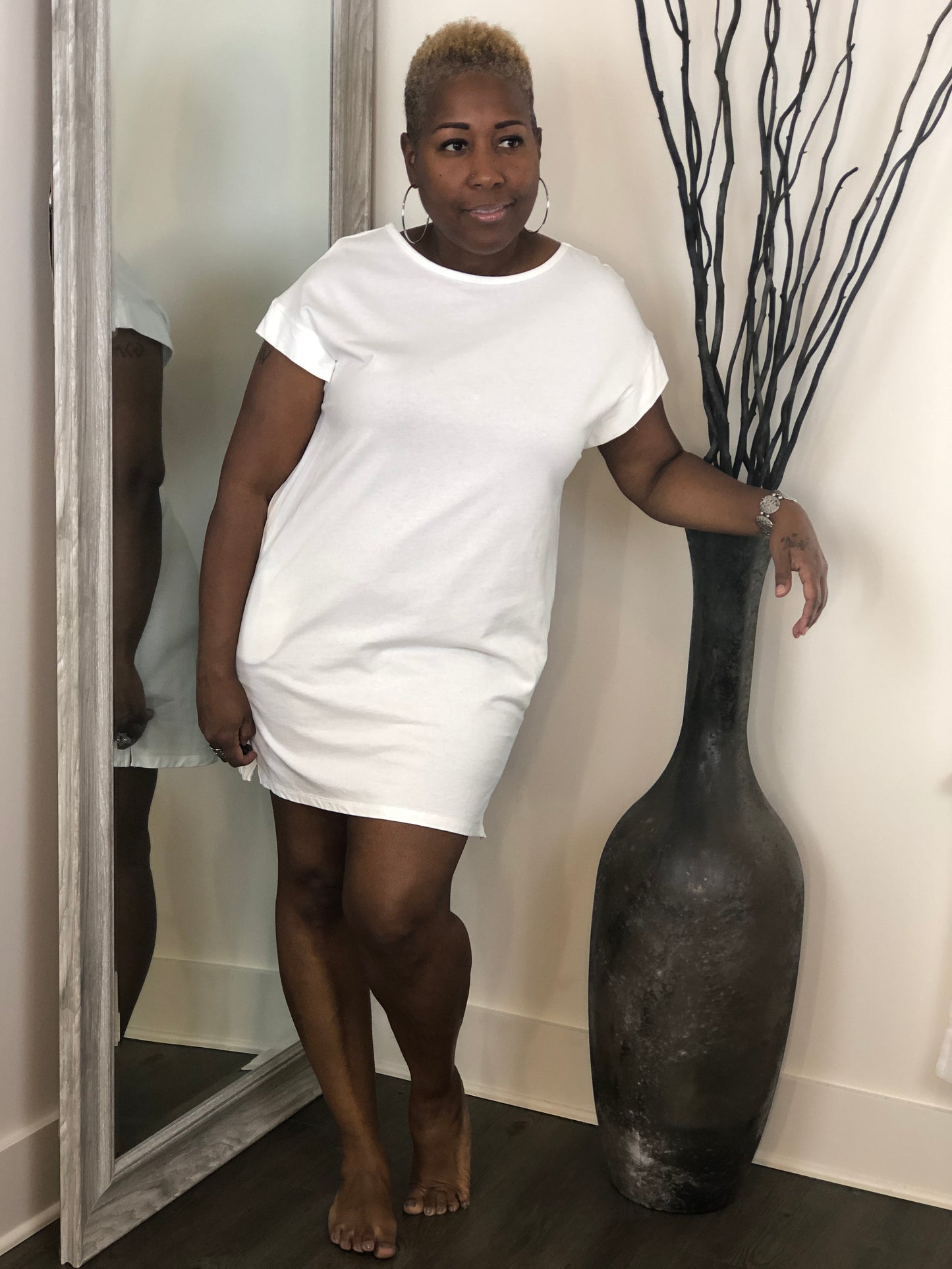 Solid White T-Shirt Midi Dress