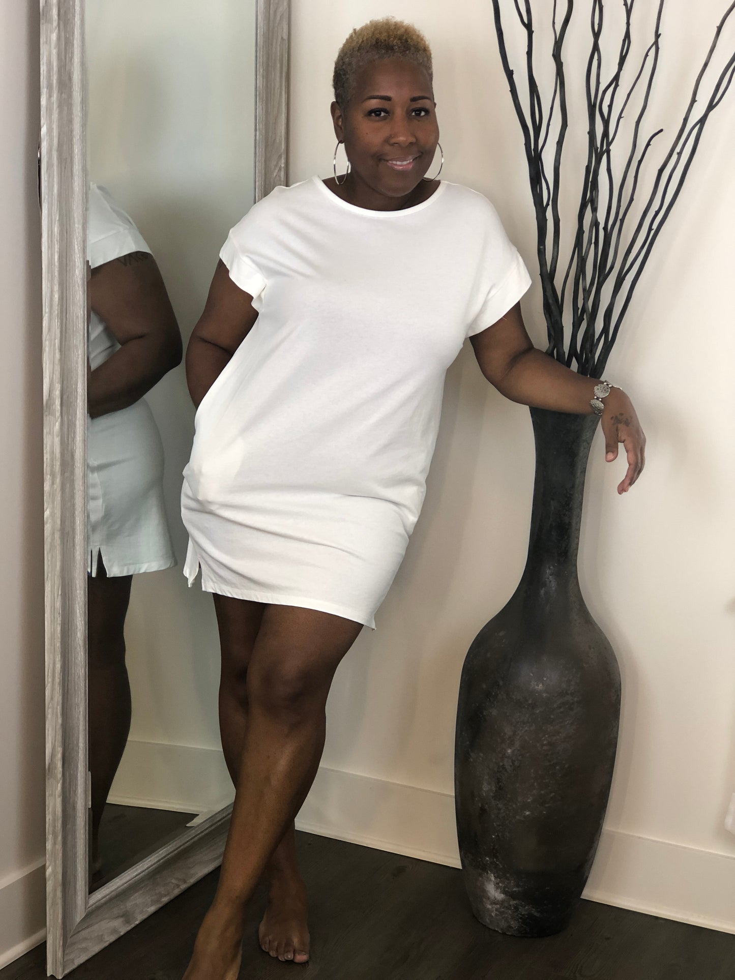 Solid White T-Shirt Midi Dress