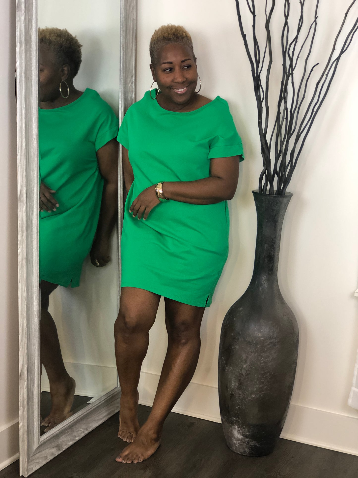 Solid Green Midi Dress