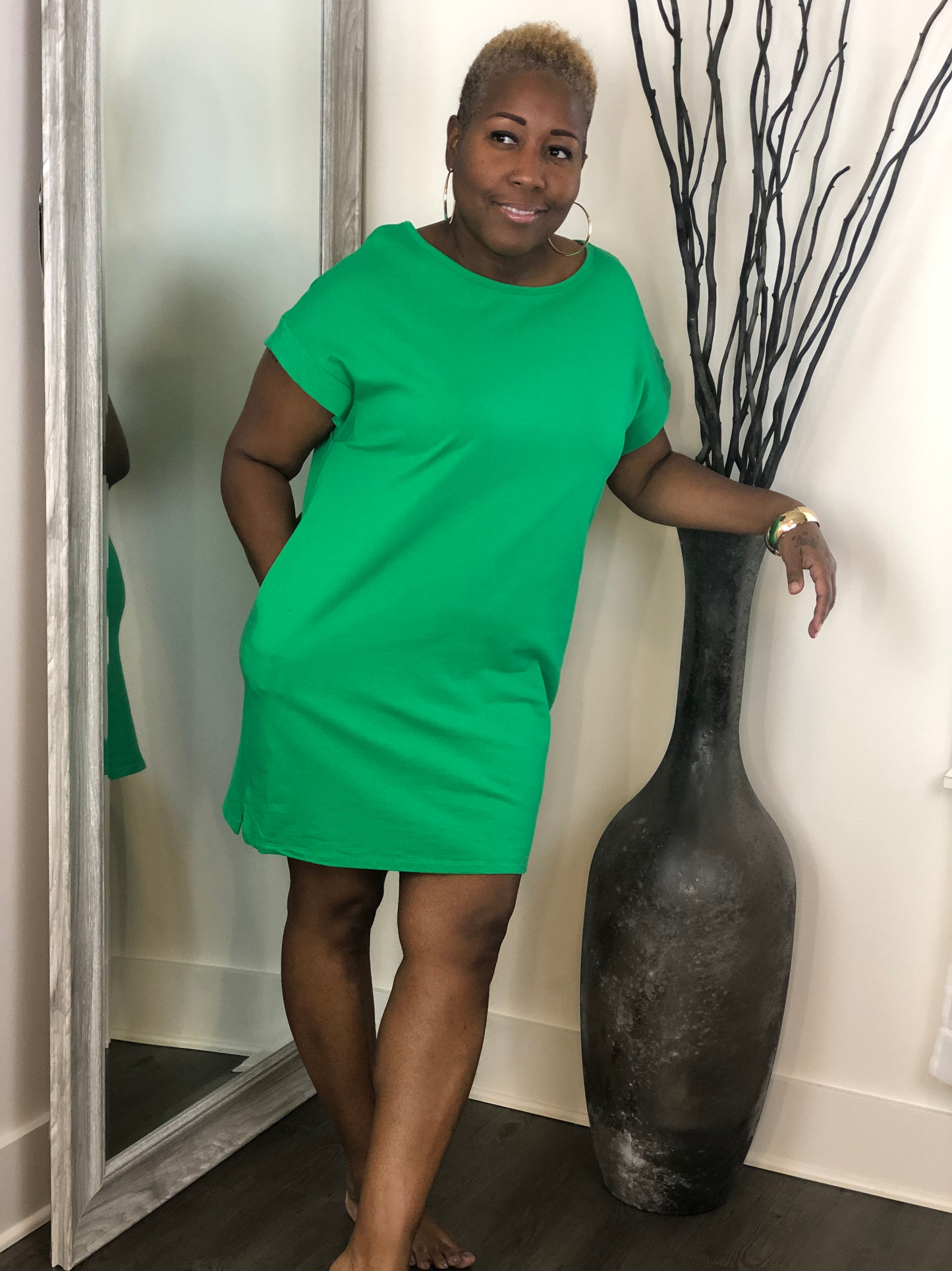 Solid Green Midi Dress