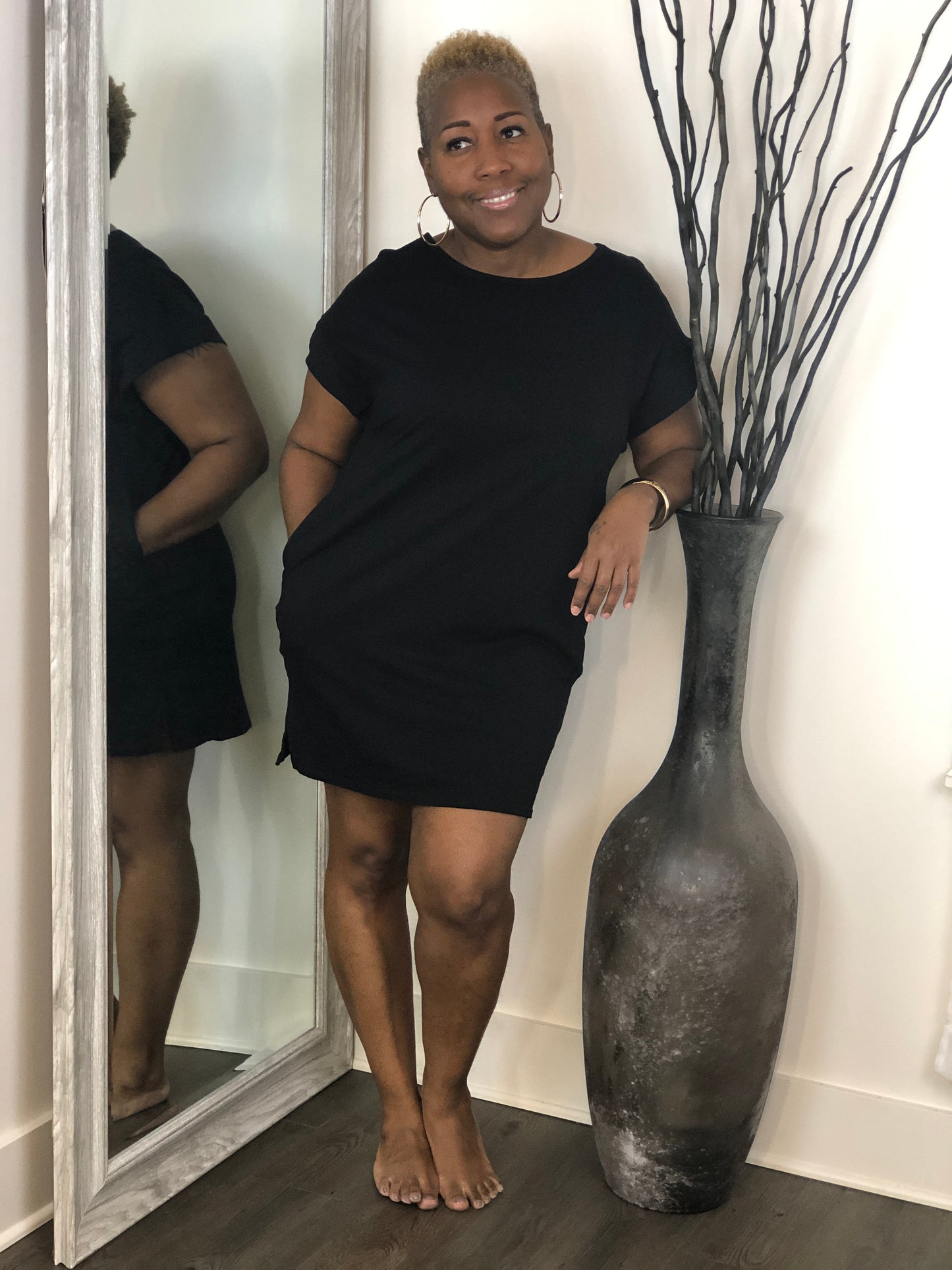 Solid Black Midi Dress