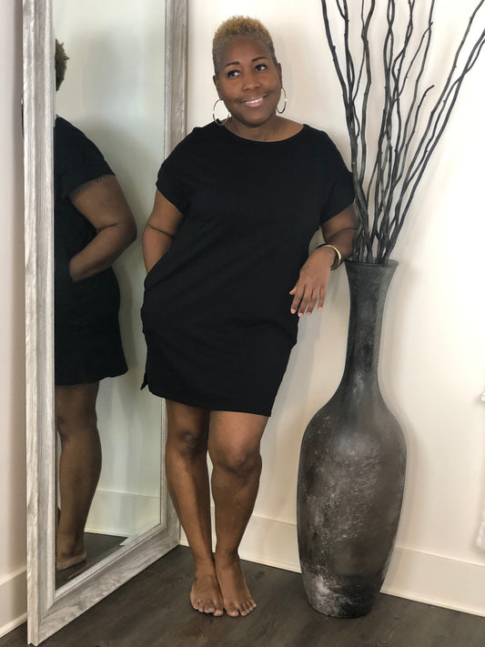 Solid Black Midi Dress