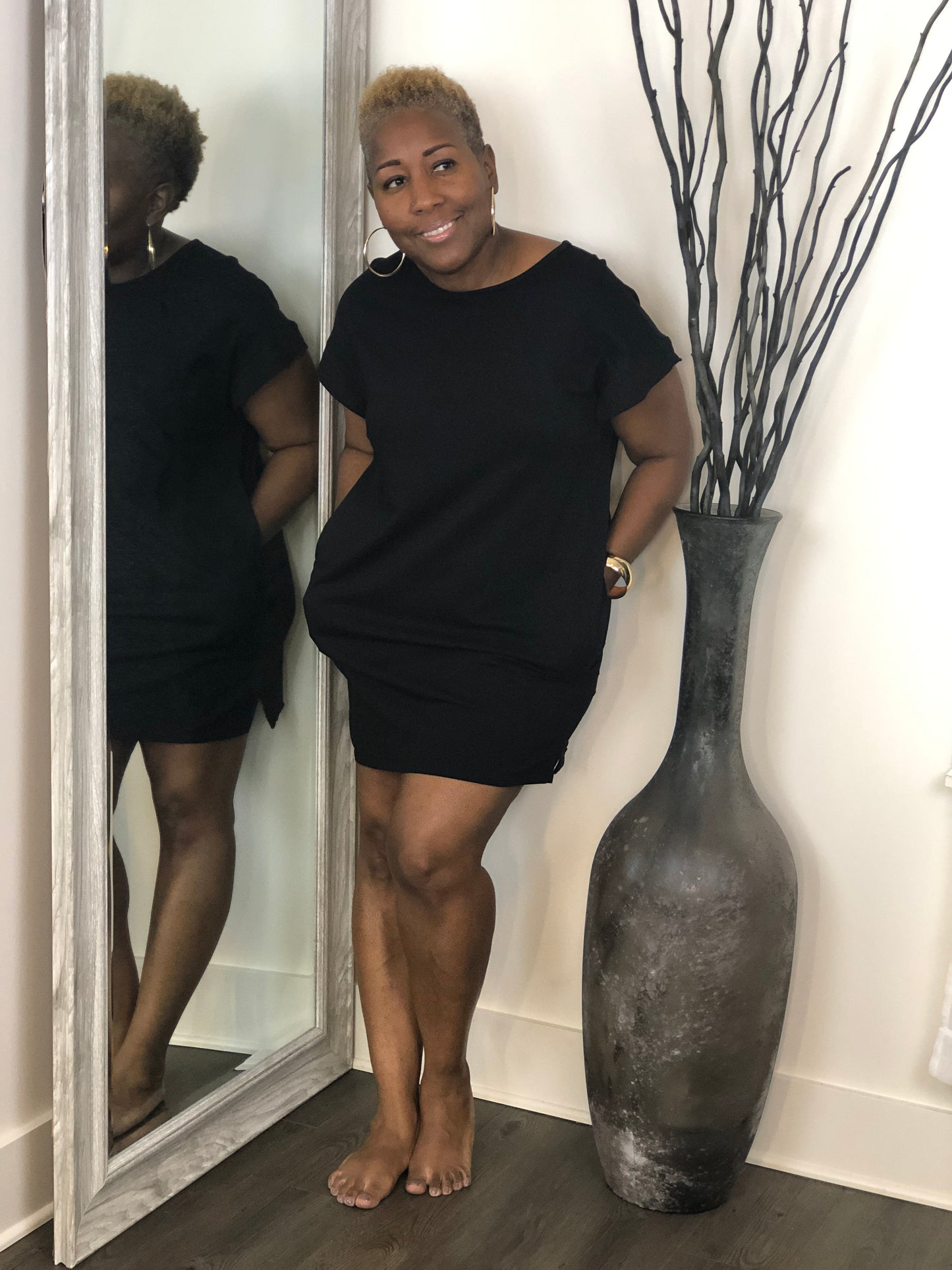 Solid Black Midi Dress