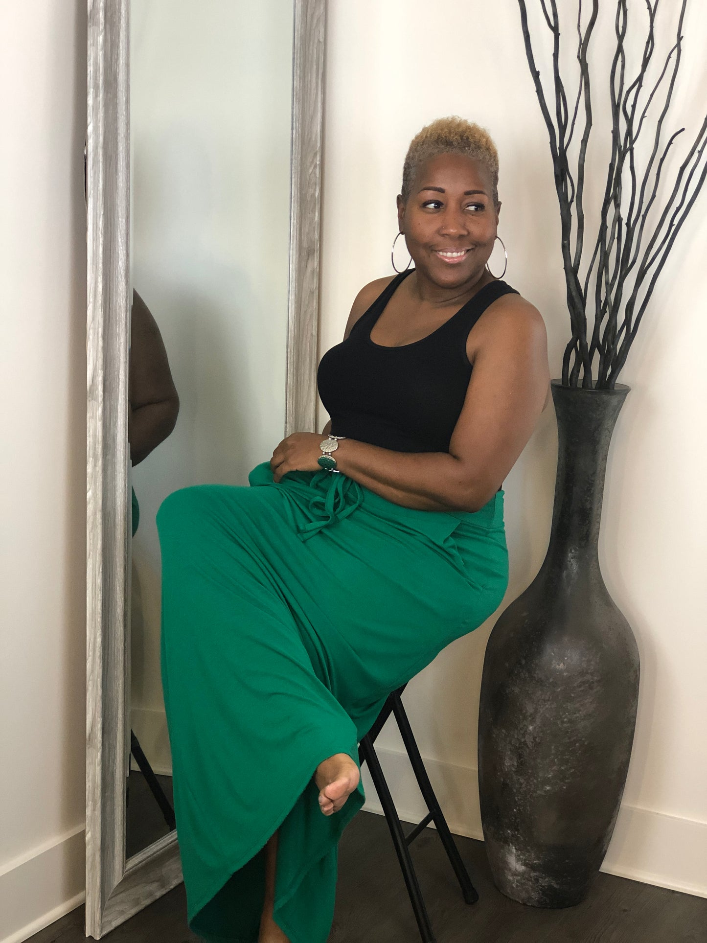 Forest Green Drawstring Maxi Skirt Curvy