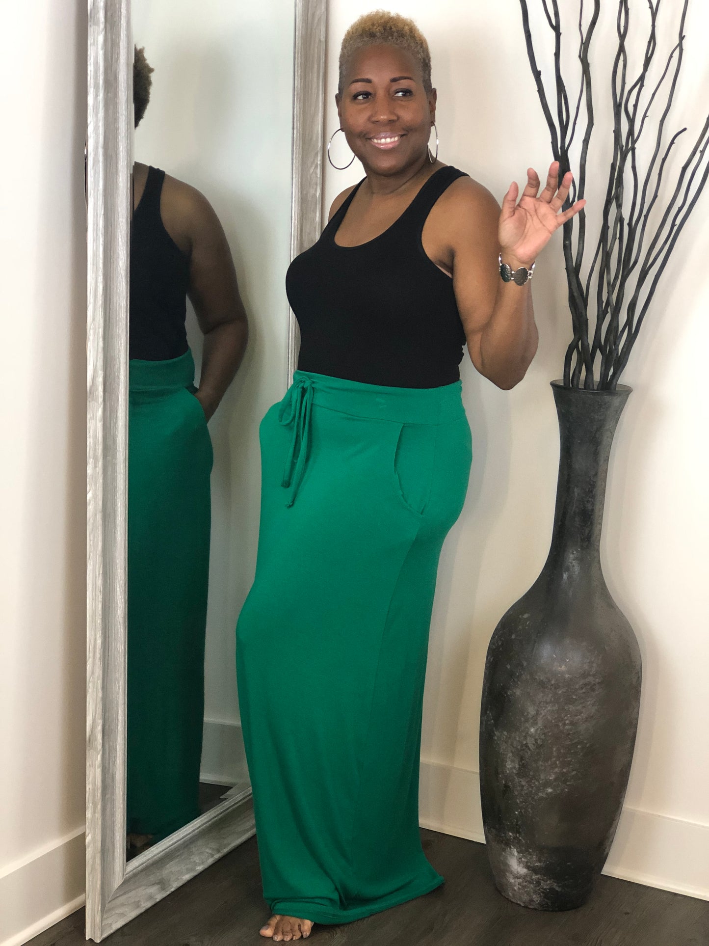 Forest Green Drawstring Maxi Skirt Curvy