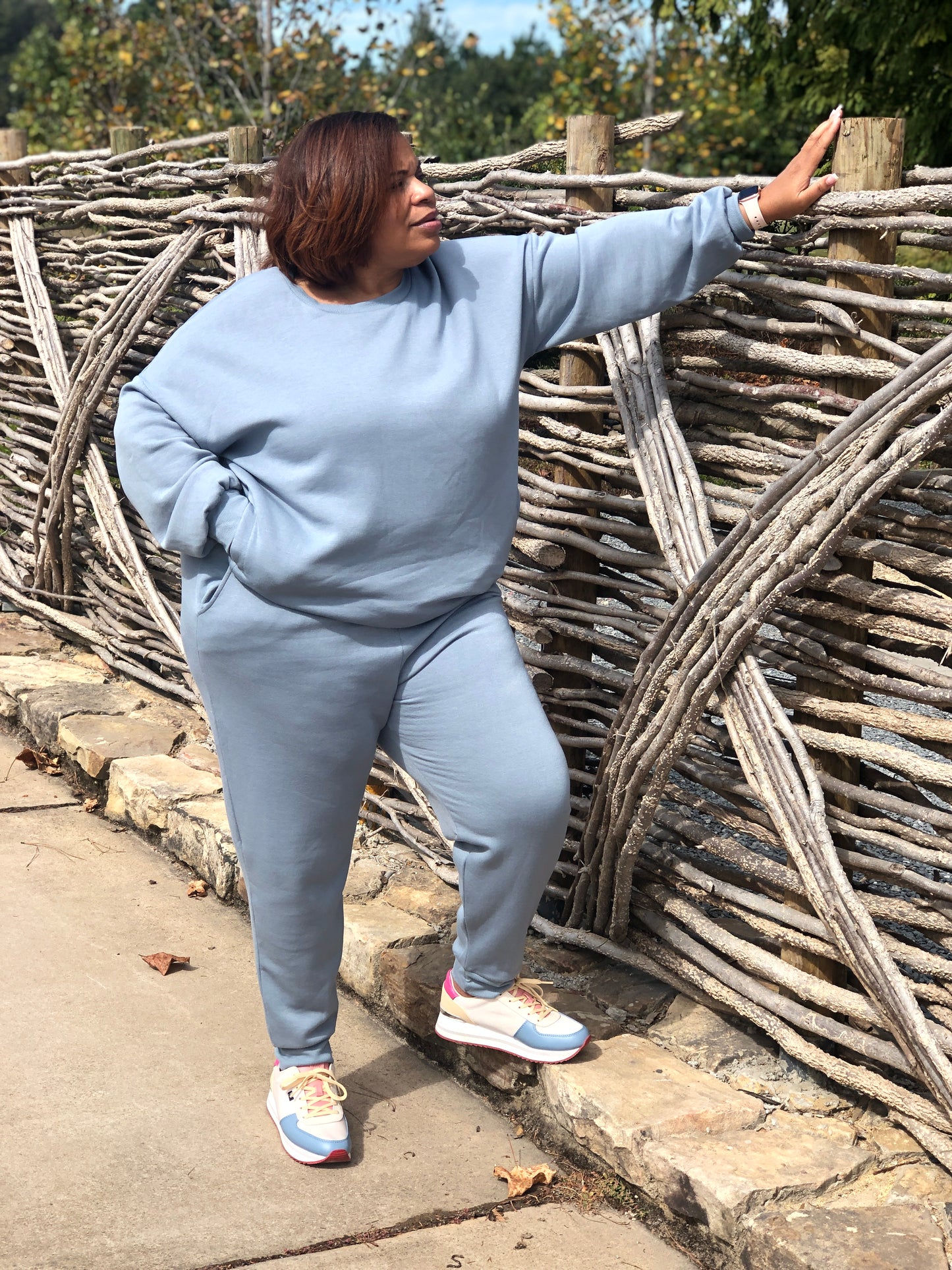 Blue Gray Long Sleeve Sweatsuit Curvy