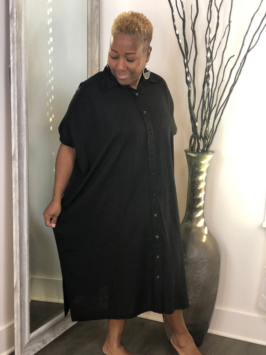 Black Linen Blended Dress