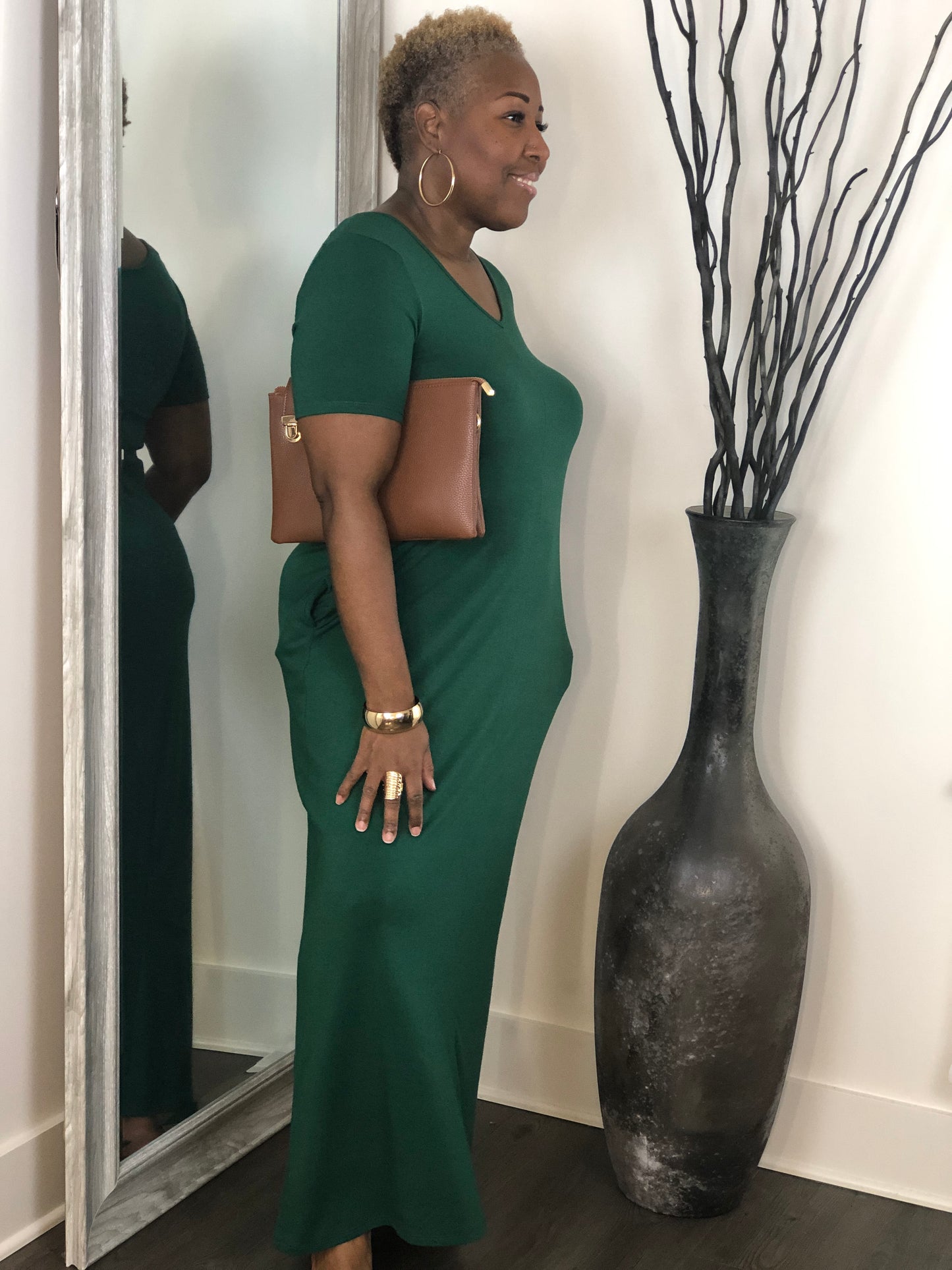 Dark Green V-Neck Maxi Dress