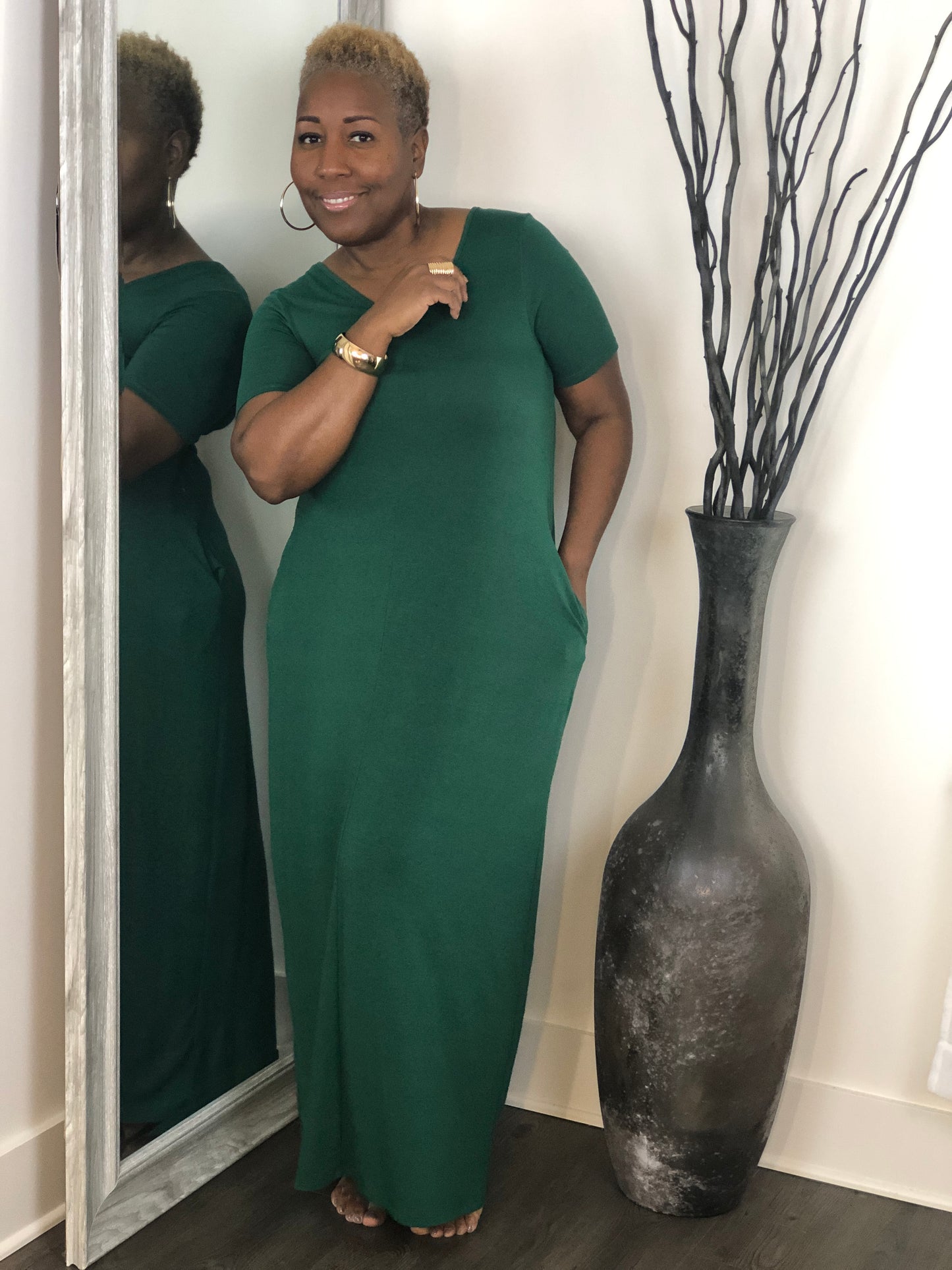 Dark Green V-Neck Maxi Dress