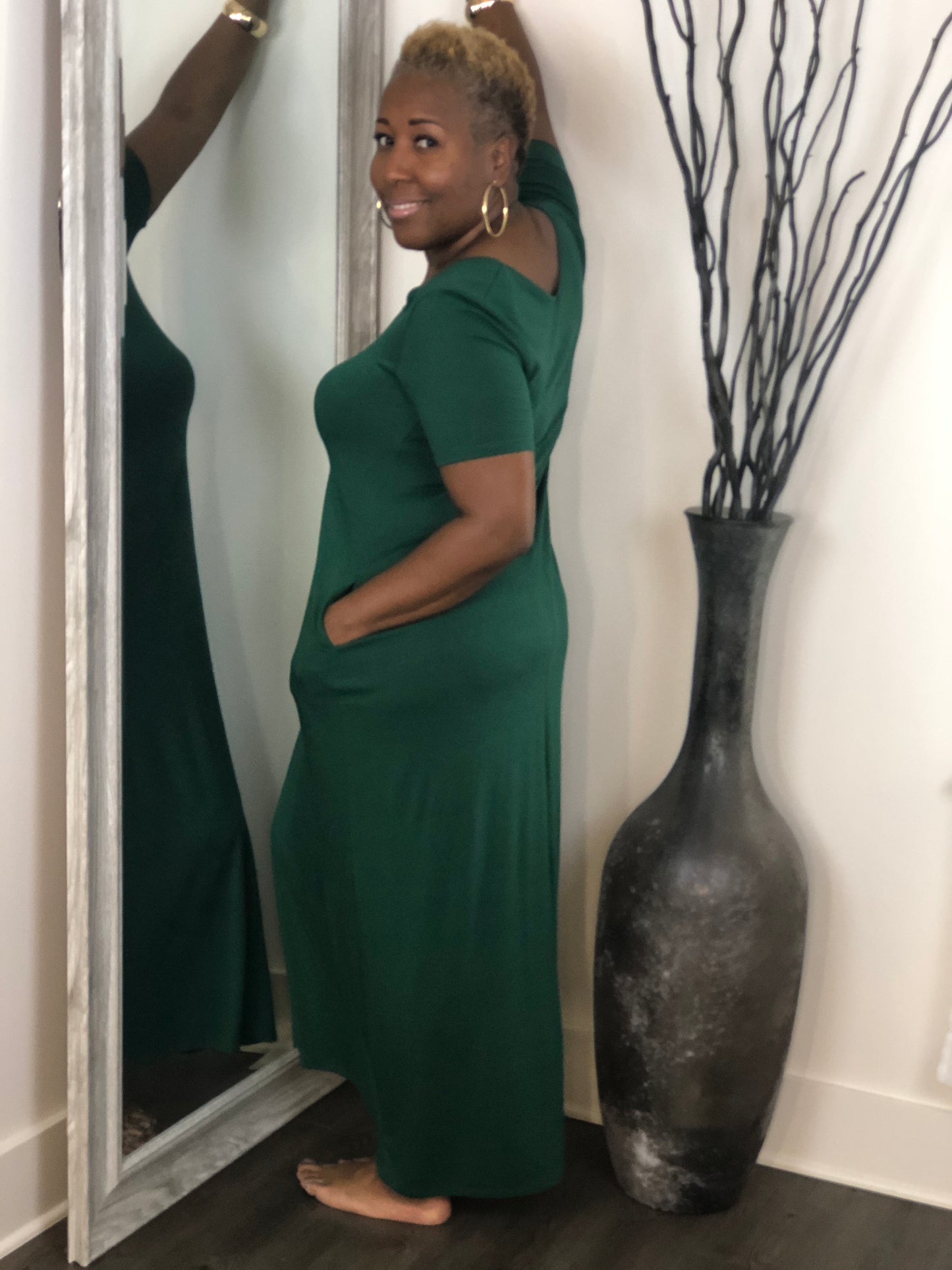 Dark Green V-Neck Maxi Dress